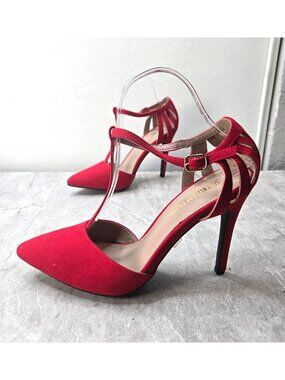 Dream Pairs Pointed Toe Stiletto Heel Pumps Sz 9 Red Strappy Formal Heeled Shoes